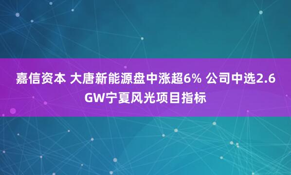 嘉信资本 大唐新能源盘中涨超6% 公司中选2.6GW宁夏风光项目指标