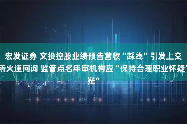 宏发证券 文投控股业绩预告营收“踩线”引发上交所火速问询 监管点名年审机构应“保持合理职业怀疑”